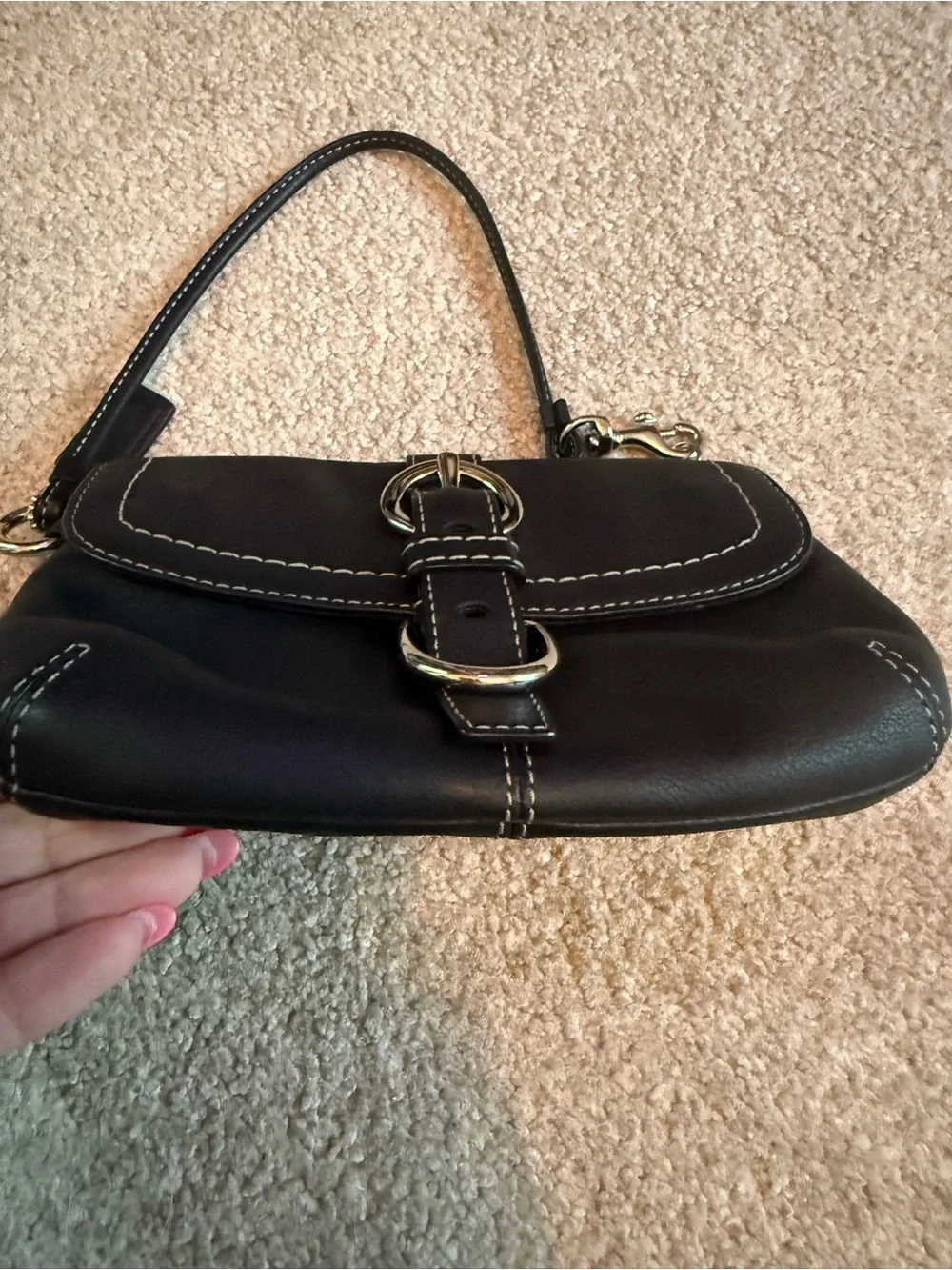 Coach Black Leather Wristlet Clutch with Silver Buckle